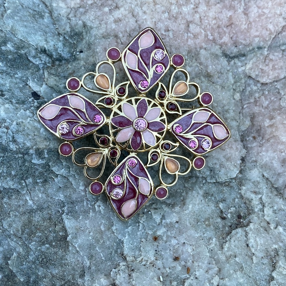 ⚡️Purple, pink, and gold tone brooch